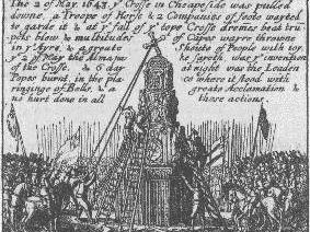 Puritan demonstrations in London; crowds pull down Cheapside Cross, 1643